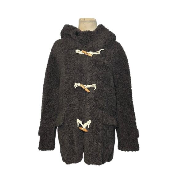 Nobrand Jackets & Blazers - Women’s 100% Wool Toggle Coat Hooded Brown Textured Teddy Duffle Jacket Size S